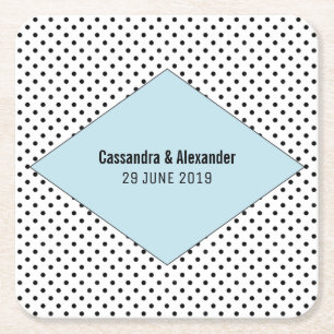 Blue Modern Polka Dots Wedding Square Paper Coaster