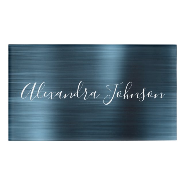 Blue Modern Professional Business Metallic Foil Name Tag (Front)