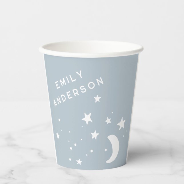 Blue Modern Rainbow and stars White Baby Shower Paper Cups (Front)