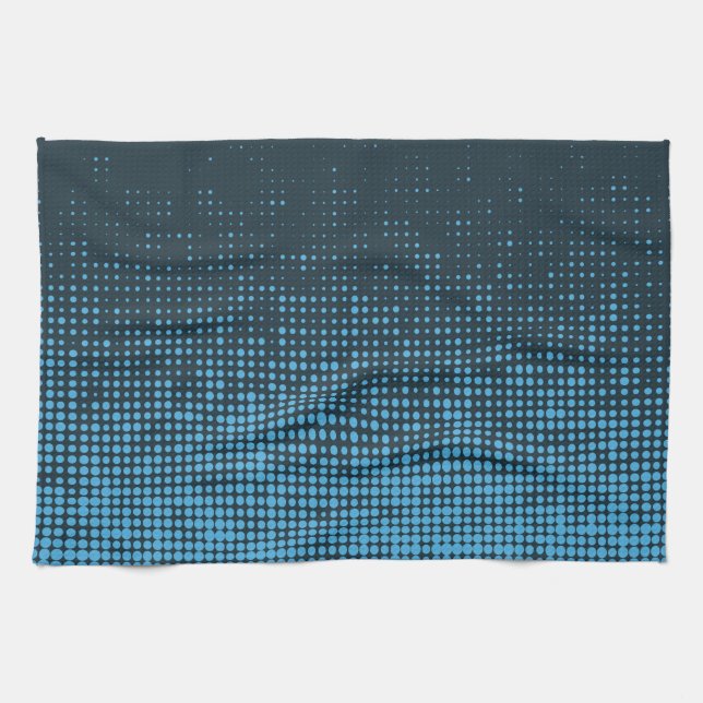 Blue, modern, retro, cool, trendy dot pattern kitchen towel (Horizontal)
