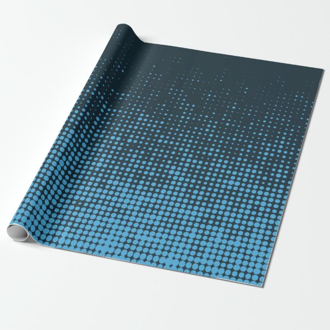 Blue, modern, retro, cool, trendy dot pattern wrapping paper (Unrolled)