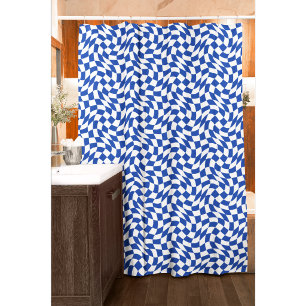 Blue modern retro swirl chequered