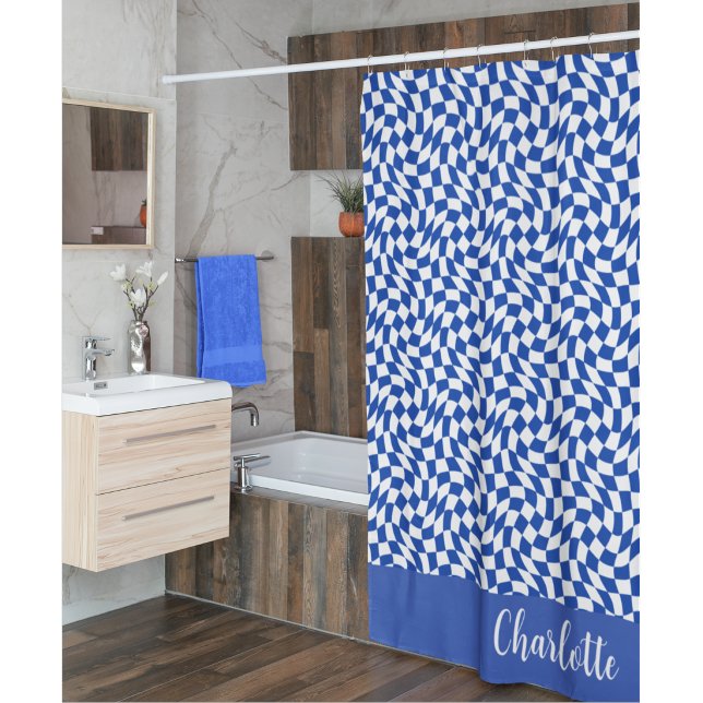 Blue modern retro swirl chequered custom name (Creator Uploaded)