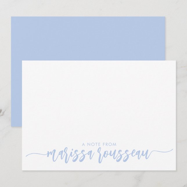 Blue Modern Script Name Carte de note personnalisé (Devant / Derrière)