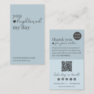 Blue Modern Script QR Code, Thank You Candle Business Card