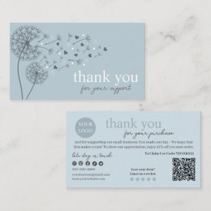 Blue Modern Script QR Code, Thank You Candle Business Card