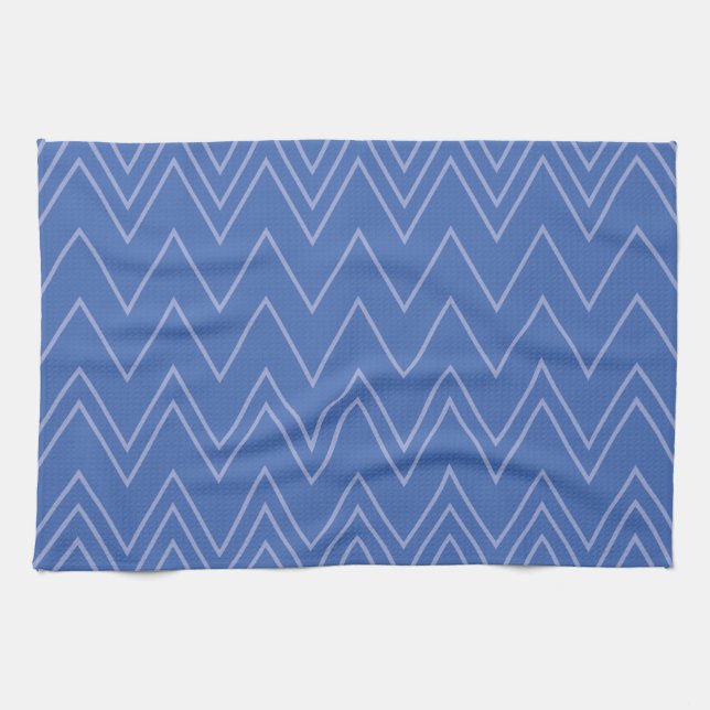 Blue, modern, simple, cool, trendy zigzag pattern kitchen towel (Horizontal)