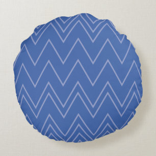 Blue, modern, simple, cool, trendy zigzag pattern round pillow