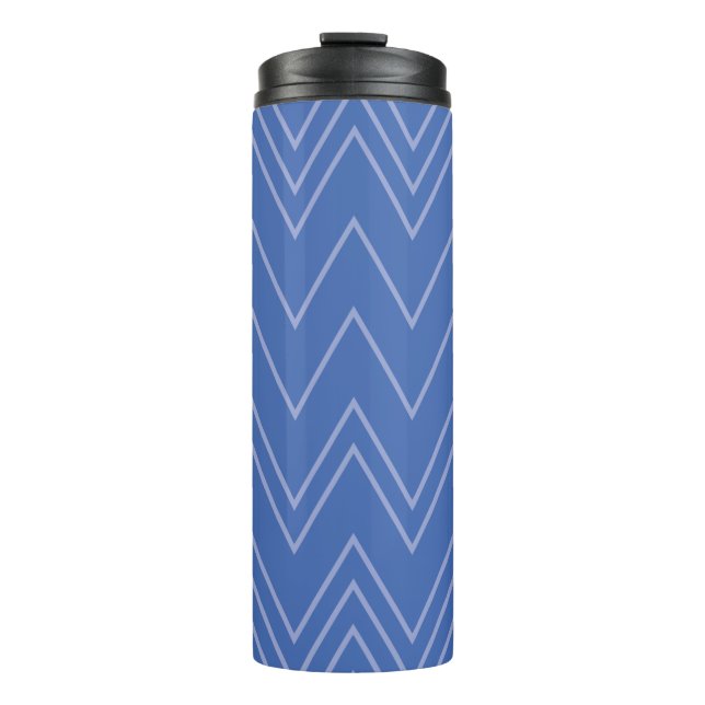 Blue, modern, simple, cool, trendy zigzag pattern thermal tumbler (Front)