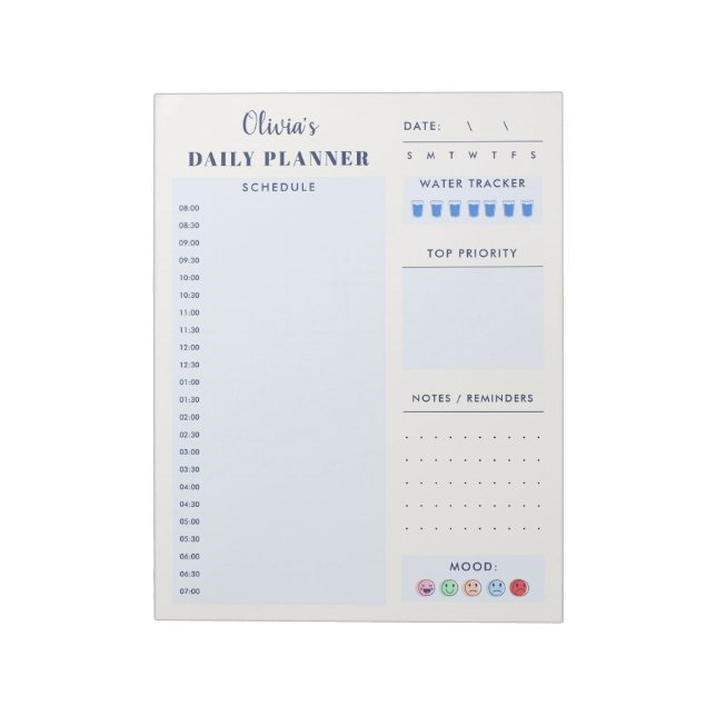 Blue Modern Simple Custom Daily Planner Schedule  Notepad (Rotated)