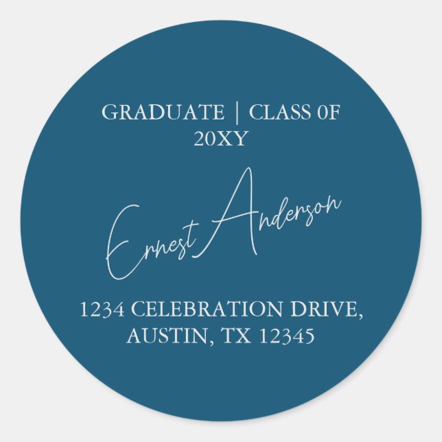 Blue Modern Simple Graduation Return Address Seal (Front)