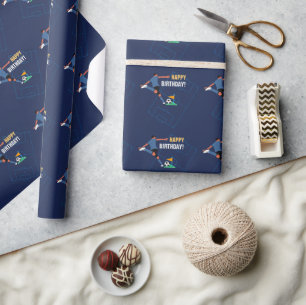 Blue Modern Soccer Happy Birthday Party Wrapping Paper