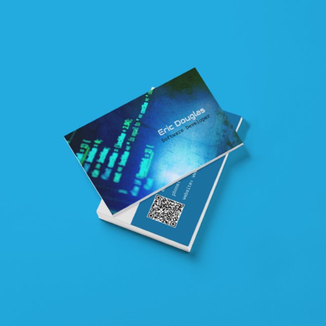 Blue Modern Software Tech Professional QR Code Business Card (Creator Uploaded)