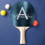 Blue Modern Sports Metallic Foil Monogram Ping Pong Paddle<br><div class="desc">Blue Faux Metallic Foil Elegant Monogram Ping Pong Paddle. This monogrammed Ping Pong Paddle can be customized to include your initial and first name and makes a great girly sweet 16 birthday or wedding reception or bachelorette party gift.</div>