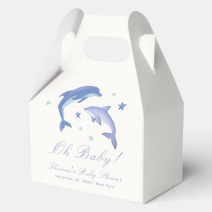 Blue Modern Summer Dolphin Stars Baby Shower Favor Box