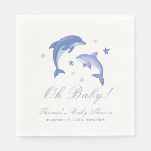 Blue Modern Summer Dolphin Stars Baby Shower Napkin