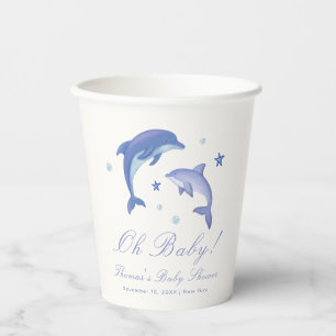 Blue Modern Summer Dolphin Stars Baby Shower Paper Cups