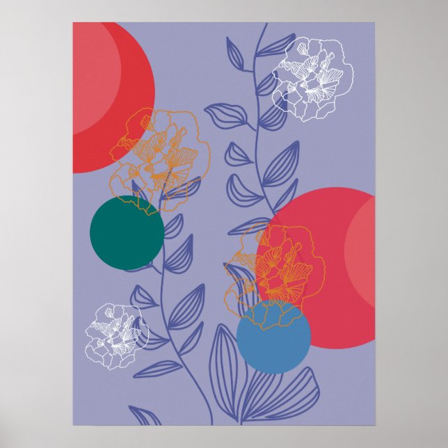 Blue modern trendy floral abstract artistic poster (Front)