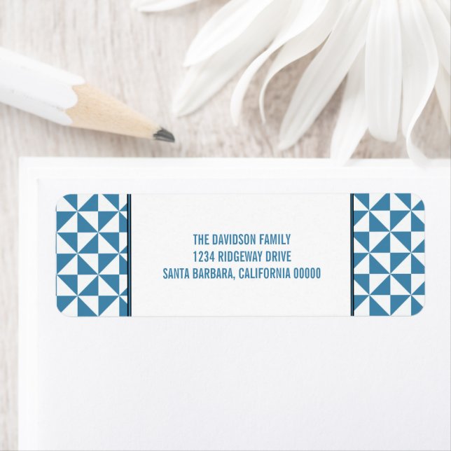 Blue Modern Triangles Holiday Address Labels (Insitu)