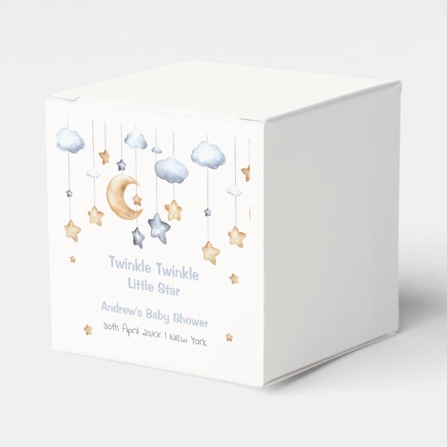 Blue Modern Twinkle Twinkle Baby Shower Favor Box (Front Side)