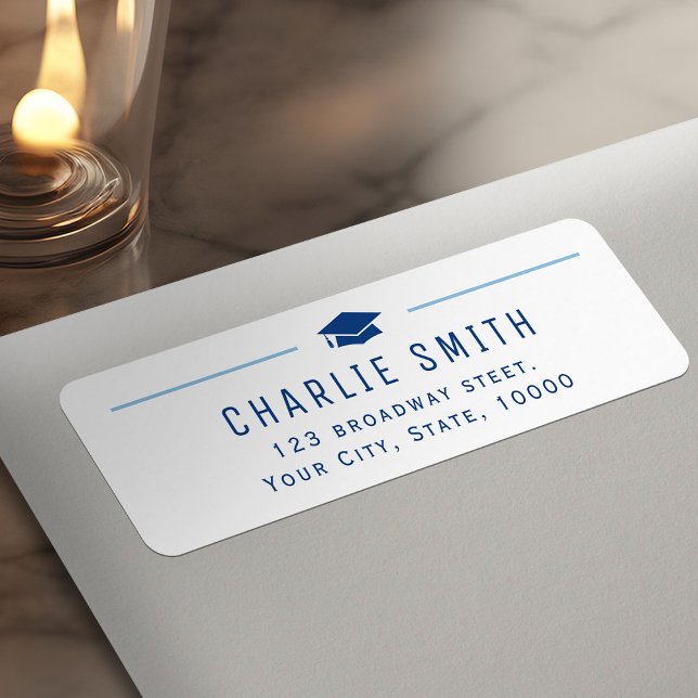 Blue Modern Typography Graduate Return Address (Blue Modern Typography Graduate Return Address Label)