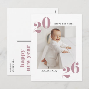 Blue Modern Typography Happy New Year 2022 Photo Holiday Postcard