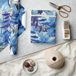 Blue Modern Watercolor Abstract Flowers Art Wrapping Paper