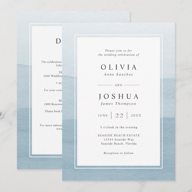 Blue Modern Wedding All In One Invitation (Front/Back)
