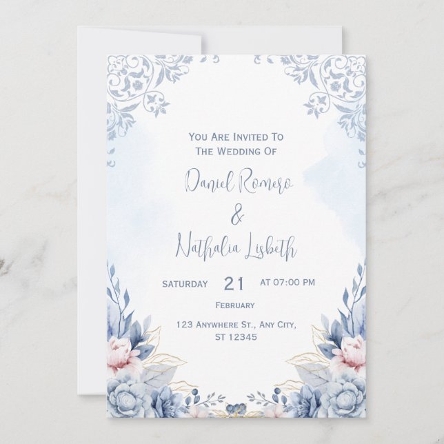 Blue Modern Wedding Invitation (Front)