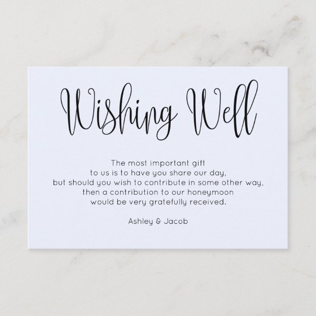 Blue modern wedding wishing well. Simple script Enclosure Card (Front)