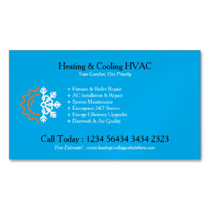 Blue Modern White Heating & Cooling Magnetic Business Card