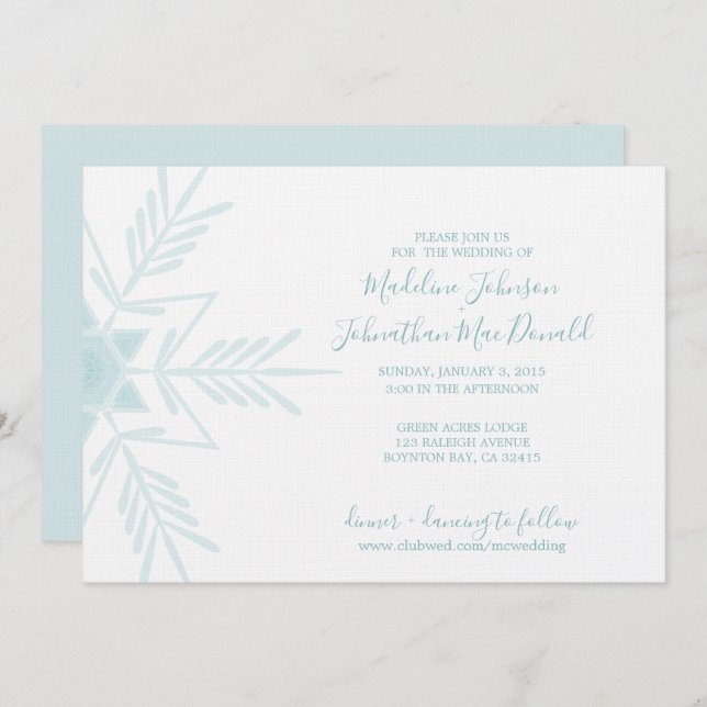 blue modern WINTER WONDERLAND wedding Invitation (Front/Back)