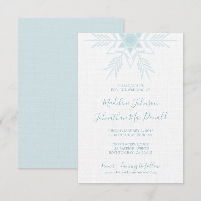 blue modern WINTER WONDERLAND wedding Invitation (Front/Back)