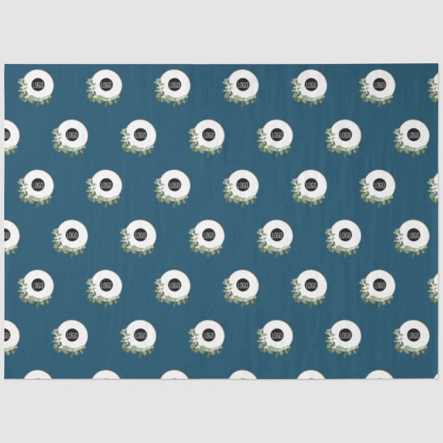 Blue Modern Wreath Custom company logo Tissue Paper (Front)