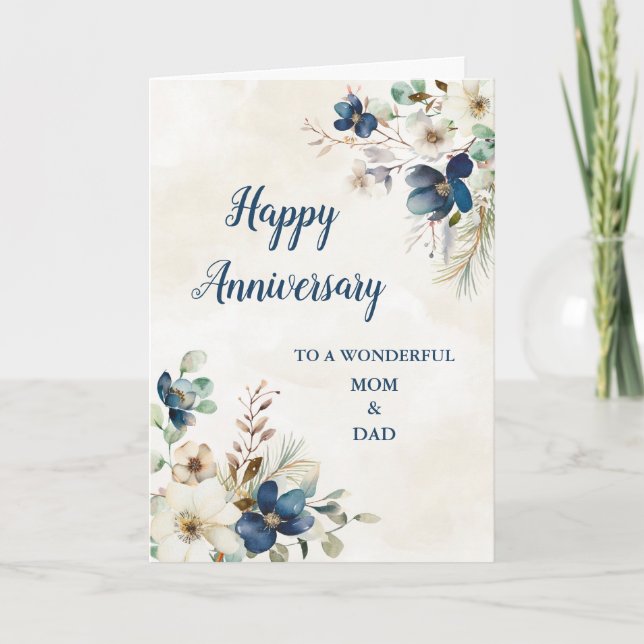Blue Mom and Dad Wedding Anniversary Card (Front)