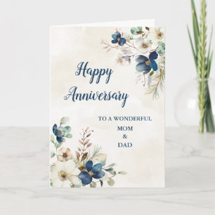Blue Mom and Dad Wedding Anniversary Card