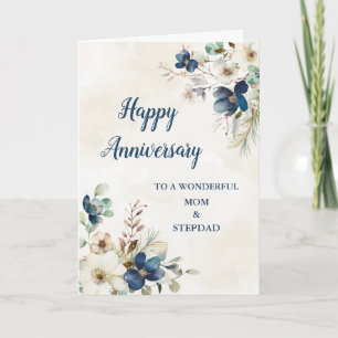 Blue Mom and Stepdad Wedding Anniversary Card