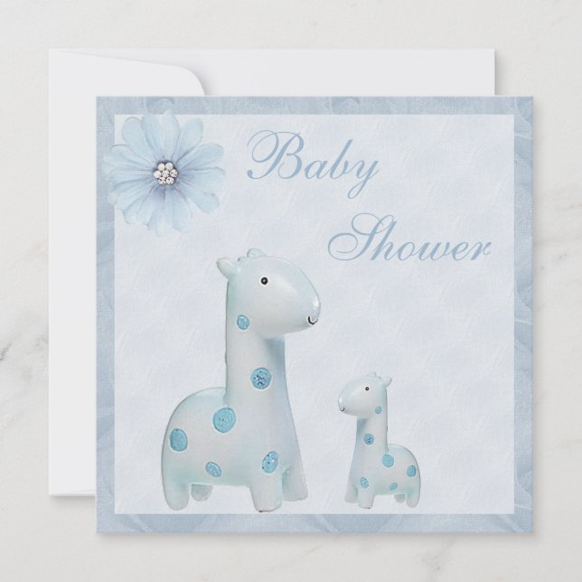 Blue Mom & Baby Giraffes Boy Baby Shower Invitation (Front)