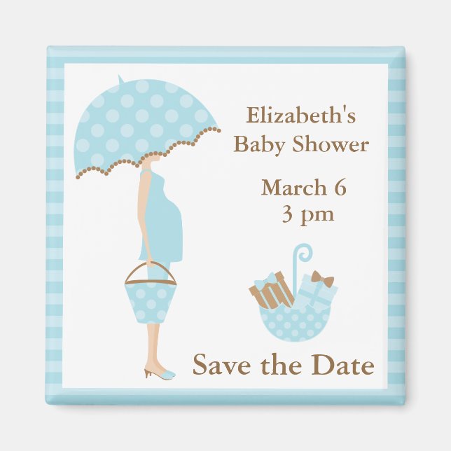 Blue Mom to be with Umbrella Magnet (Front)