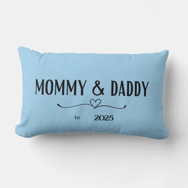 Blue Mommy & Daddy Est. Year Pillow (Front)