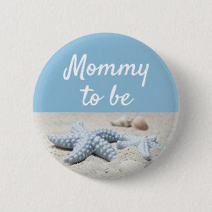 Blue Mommy to be Baby Starfish Shower Button