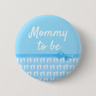 Blue Mommy to be Footprints Boy Baby Shower Button