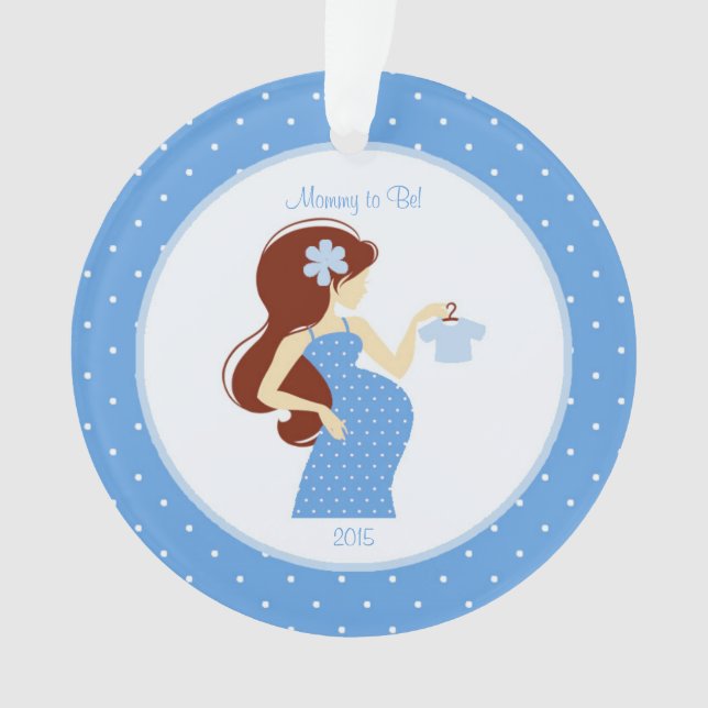 Blue Mommy to Be Pregnancy Personalized Ornament (Front)