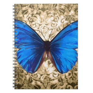 Blue Monarch butterfly damask Vintage art Notebook