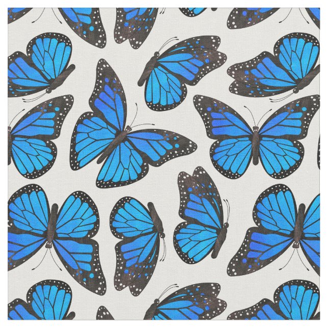 Blue Monarch Butterfly Pattern Fabric (Close Up)