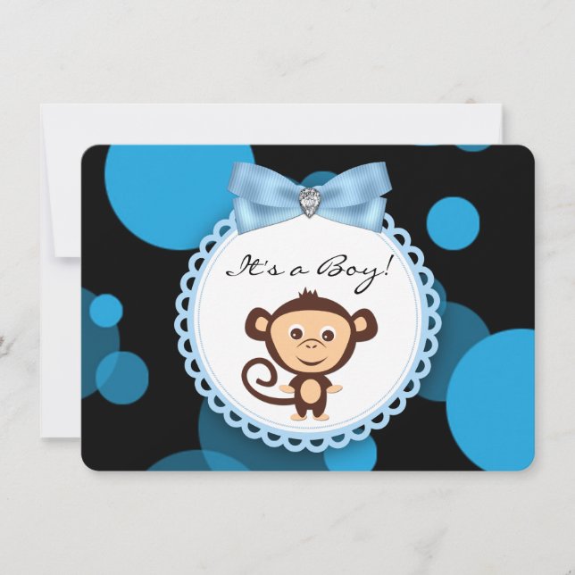 Blue Monkey Baby Shower Invitation (Front)