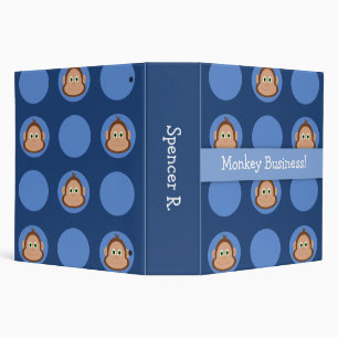 Blue Monkey Pattern Back to School Binder