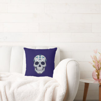 Blue Monkey Skull Throw Pillow