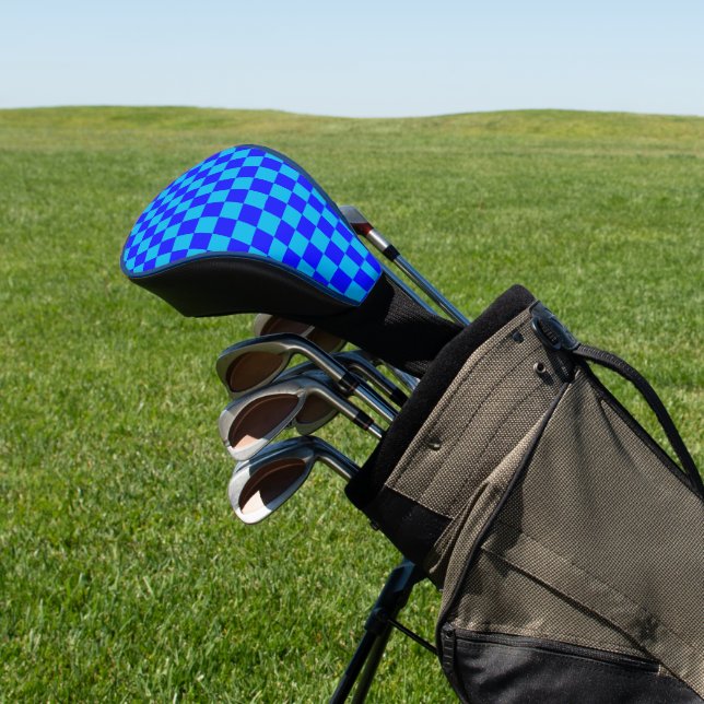 Blue Monochrome Checkerboard Pattern Golf Head Cover (In Situ)