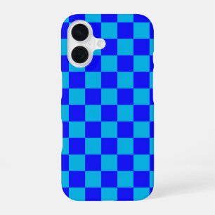 Blue Monochrome Checkerboard Pattern iPhone 16 Case